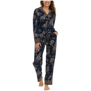 Vera Bradley Long Sleeve Notch Collar & Pant Floral Pajama Set 100% Cotton